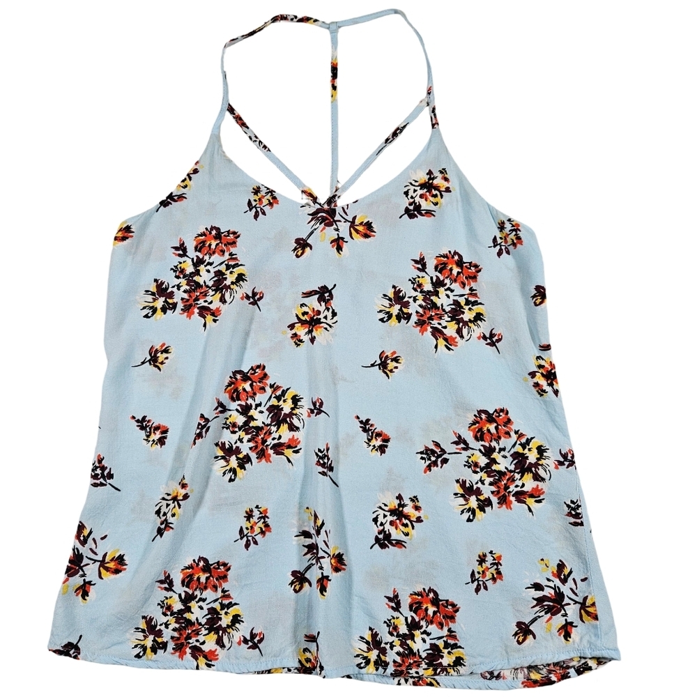 No Boundaries Strappy Racerback Floral Tank, Light Blue/Floral, XS